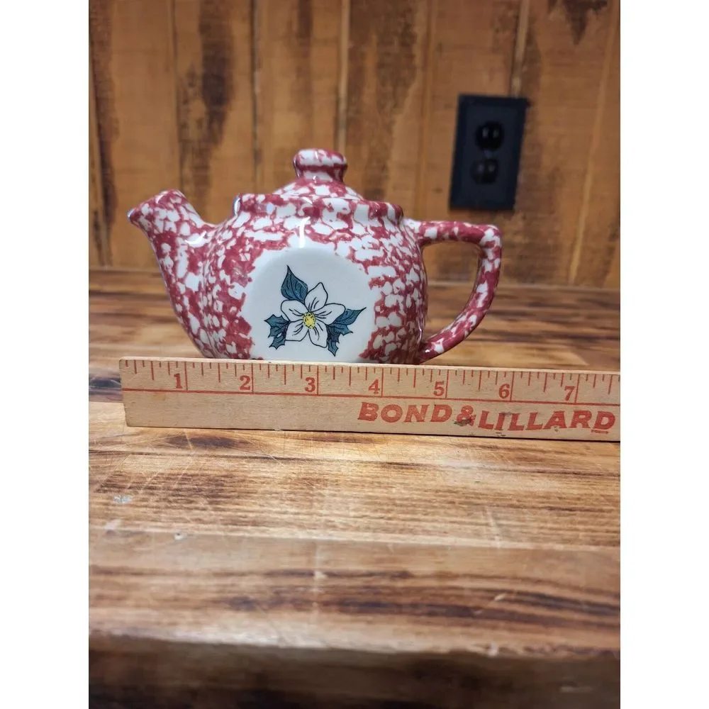 Roseville Rose Spongeware Pottery Workshops of Gerald Henn Mini Tea Pot‎